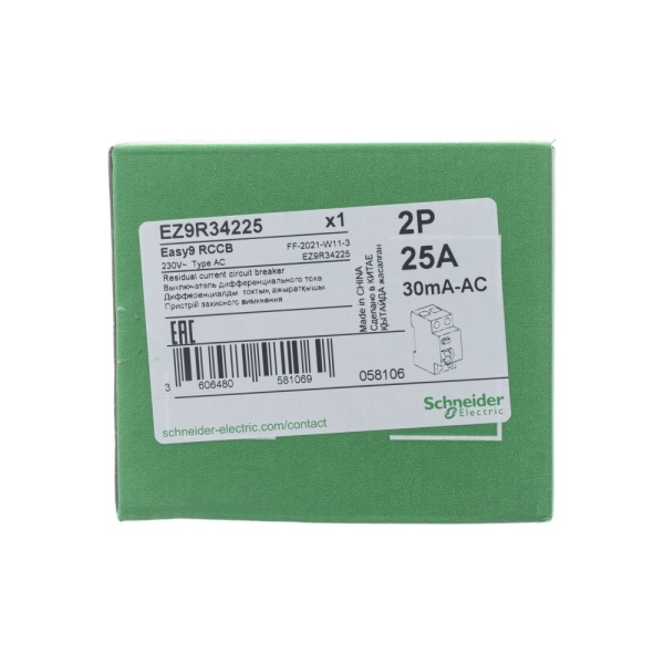 EZ9R34225 ДИФ. ВЫКЛ. EASY 9 (УЗО) 2П 25А 30мА AC